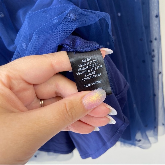 Torrid embroidered blue elastic mesh midi skirt - Picture 7 of 7